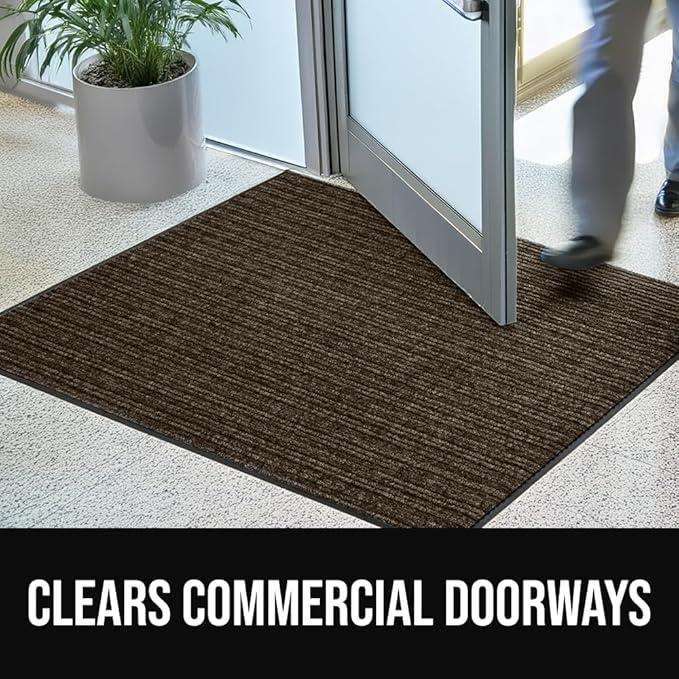 GORILLA GRIP Waterproof Traffic Guard Door Mat, 47x35, Heavy Duty Entryway Mats, Strong Rubber Back Commercial Utility Rugs for Office Hallway, Garage Floor and Home, Low Profile Carpet Runner, Brown