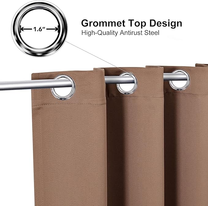 ChrisDowa Room Darkening Curtains 102 Inches Long 2 Panels Set for Living Room, Grommet Thermal Insulated Blackout Curtains for Bedroom (Cappuccino, 52 x 102 Inch)