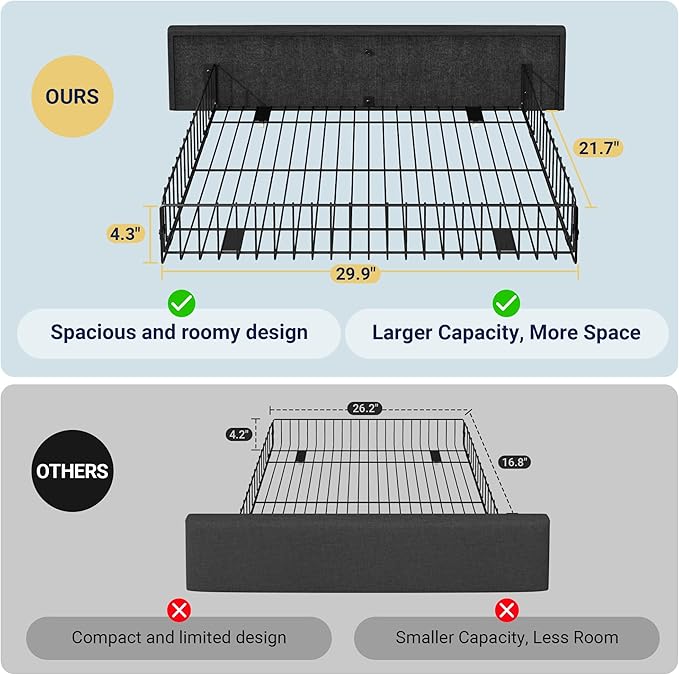 Allewie Upholstered Queen Size Platform Bed Frame with 4 Storage Drawers and Headboard, Diamond Stitched Button Tufted, Mattress Foundation with Wooden Slats Support, No Box Spring Needed, Dark Grey