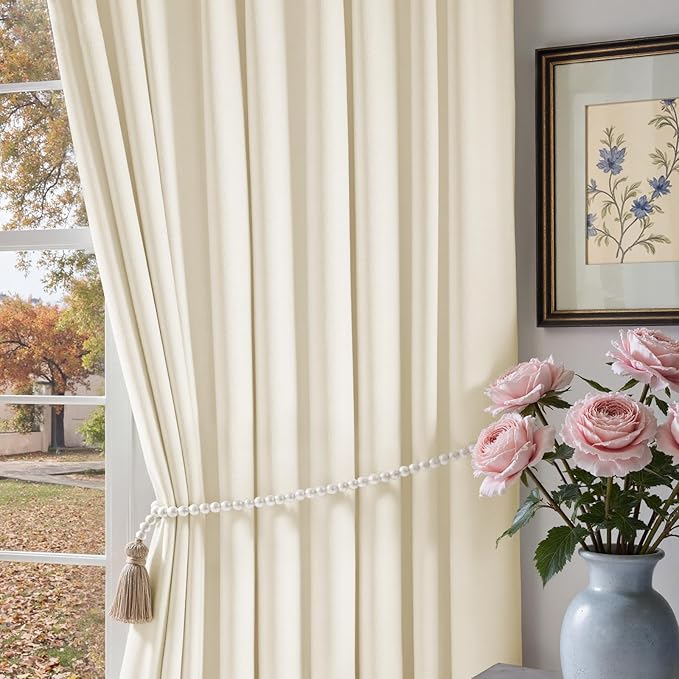 Lazzzy Blackout Velvet Curtains for Living Room Bedroom 84 Inch Long Insulated Lined Drapes Rod Pocket Modern Window Treatments 2 Panels Set Vanilla