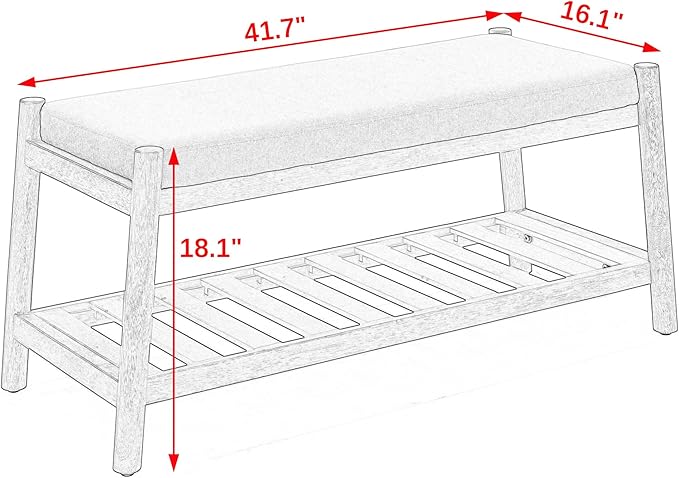 Upholstered Entryway Bench, Bedroom Bench for End of Bed, Dining Bench with Padded Seat for Kitchen, Living Room, Fabric Rubber Wood Indoor Bench (Grey)