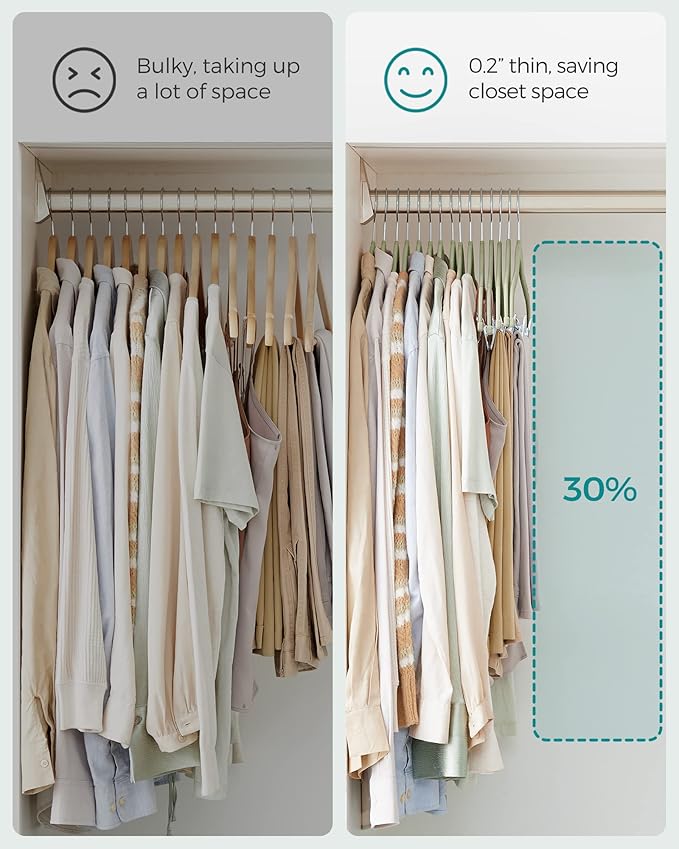 SONGMICS 30-Pack Pants Hangers, 16.7-Inch Long Velvet Hangers with Adjustable Clips, Heavy-Duty, Non-Slip Skirt Hangers, Space-Saving for Pants, Skirts, Coats, Dresses, Pale Green UCRF012GR30
