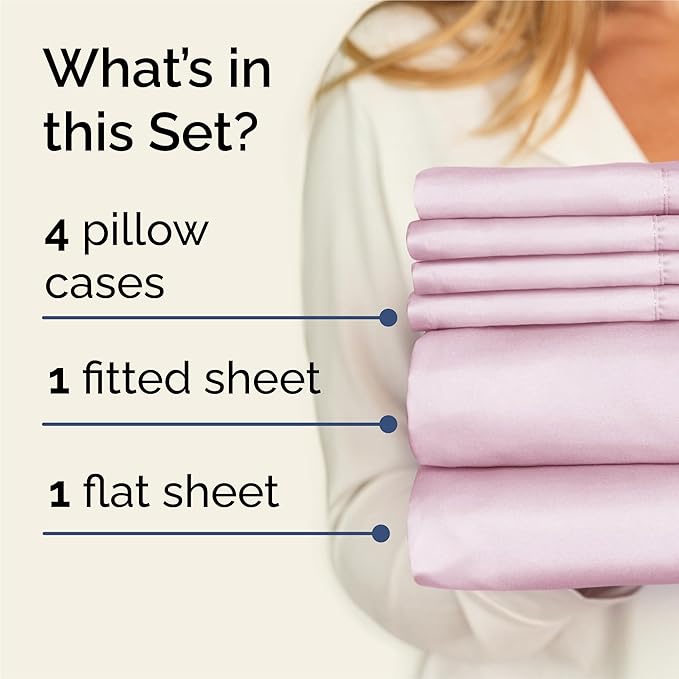 King 6 Piece Sheet Set - Cooling, Comfy & Breathable - Hotel Luxury Bedding, Includes Fitted Sheet for Women, Men, Kids & Teens - 1 Flat, 1 Fitted Sheet, 4 Pillowcases with Deep Pockets - Light Pink