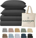 Cloud Scape Linen 100% Egyptian Cotton Sheets for Queen Size Bed, 400 Thread Count, 4 Pieces Bedding Set, Hotel Quality, Silky Soft, Deep Pockets up to 17”, Charcoal