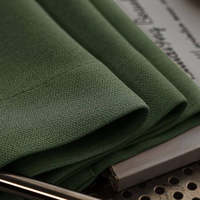 100% Blackout Curtains 72 inch Length 2 Panels Set for Dining Room Master Room, Thick Soft Linen-Look Textured Full Light Blocking Room Darkening Thermal Insulated Drapes (W52xL72, Olive)
