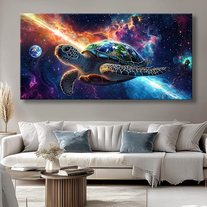 Canvas Wall Art - Modern Turtle cosmic landscape Paintings for Living Room, Bedroom Wall Decor, Framed Wall Art for Home or Office Decoration, Large Art 60x120cm(24x48in)
