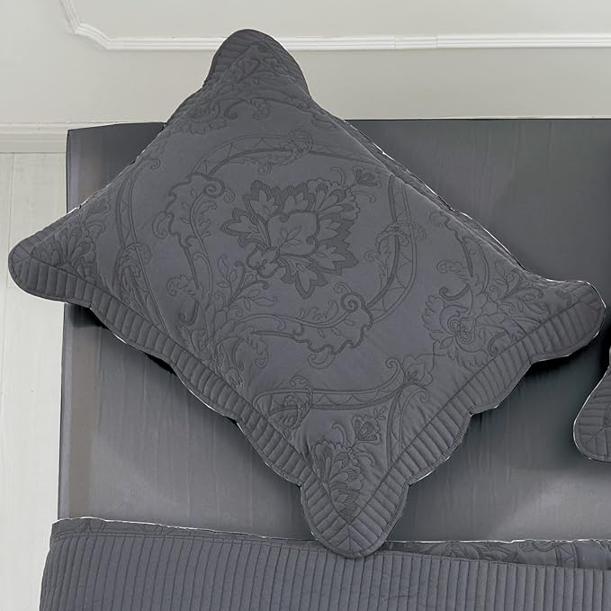 CHIXIN Microfiber King Pillow Shams Set of 2 - Quilted Decorative Pillow Covers - Dark Grey - Size (20" x 36")