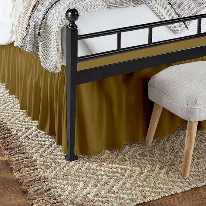 Taupe Solid Ruffled Bed Skirt Twin-26 Inch Drop Split Corner, Microfiber Bedskirt with Platform Three Sided Coverage