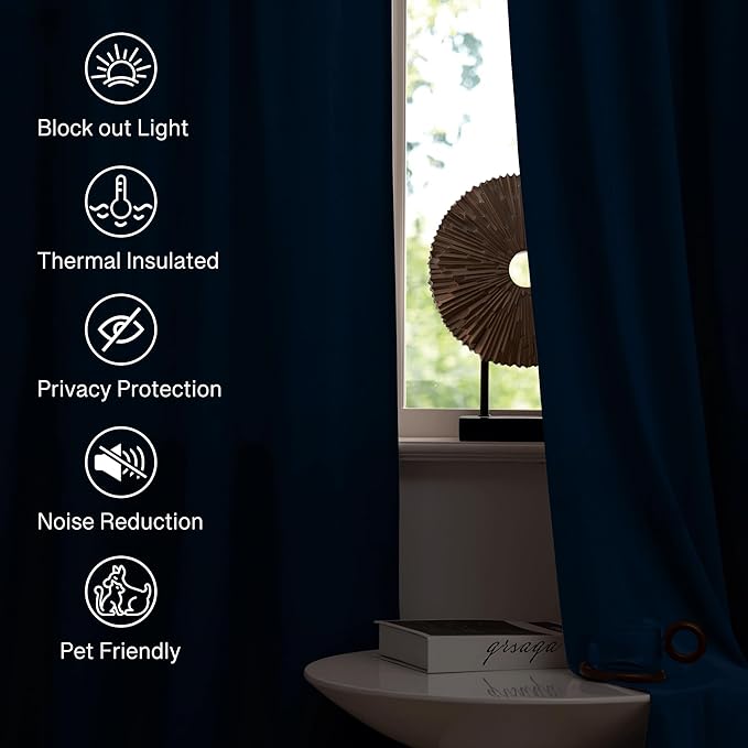 StangH Navy Blue Curtains - Thick Soft Velvet Light Blocking Curtains 96 inches for Living Room, Elegant Decor Window Treatment Set for Villa/Farmhouse, W52 x L96, 2 Panels