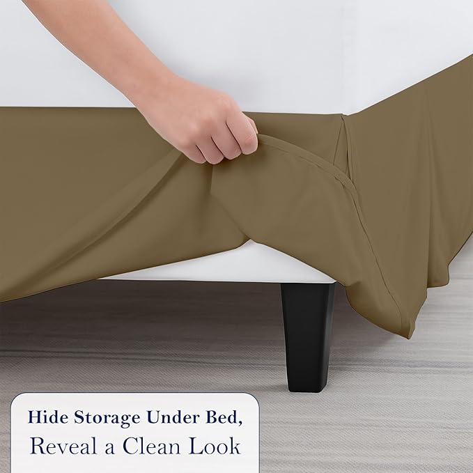 Queen Bed Skirt, Luxury 16 Inch Drop Taupe Pleated Bed Skirt, Double Brushed Microfiber, Box Pleat Design, Wrinkle & Fade Resistant, Easy Fit Tailored Bedskirt for Queen Size Beds
