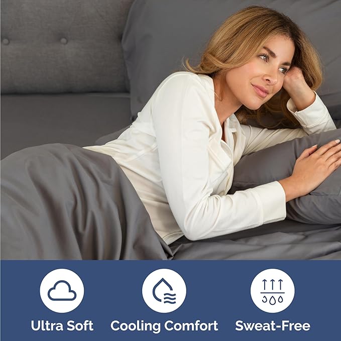 Twin 4 Piece Sheet Set - Cooling, Comfy & Breathable - Hotel Luxury Bedding, Includes Fitted Sheet for Women, Men, Kids & Teens - 1 Flat, 1 Fitted Sheet, 2 Pillowcases with Deep Pockets - Dark Grey