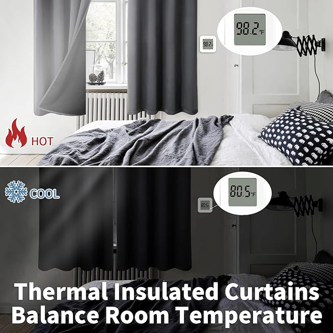 BGment Short Blackout Curtains 40 Inch Length 2 Panels, Thermal Insulated Total Light Blocking Curtains for Bedroom, Grommet Window Drapes with Thick Black Liner, 42 Inch Wide Each Panel, Dark Grey