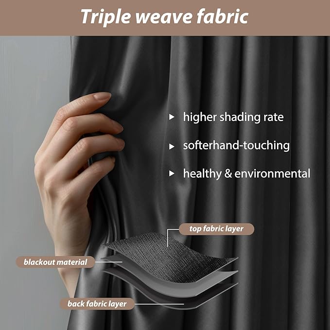 Room Divider Curtains with Ceiling Curtain Track Set Window Curtain for Bedroom,Living Room Total Blackout Thermal Insulated Privacy Ceiling Track Curtain W 9 × H 9 FT Black drape&Black track