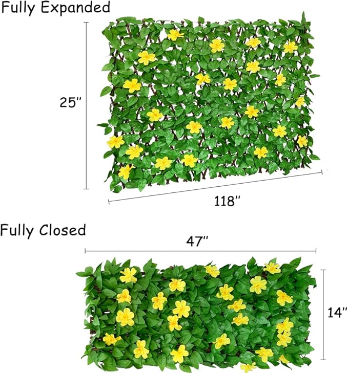 Sumery Expandable Fence Privacy Screen for Balcony Patio Outdoor,Decorative Faux Ivy Fencing Panel,Artificial Hedges (Single Sided Leaves) (1, Yellow Flowers)