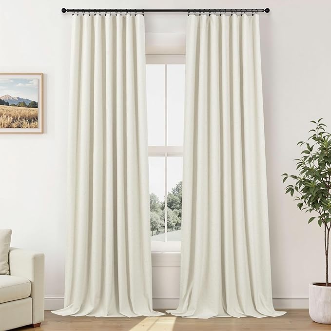 Cream Linen Blackout Curtains 60 Inches Wide for Bedroom Window Viral Modern Farmhouse Curtains for Sliding Glass Doors Thermal Soundproof Heavy Drapes 60x96 Long 2 Panels Ivory Off White Black Out