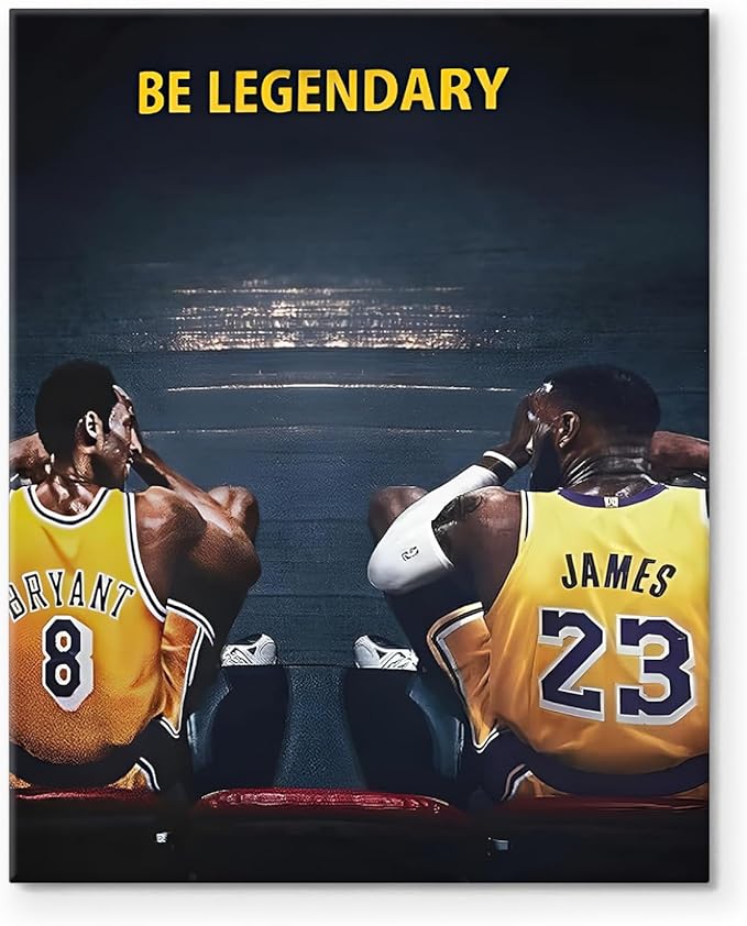 Kobe Bryant and LeBron James Canvas Wall Art Print Poster, Be Legendary Inspirational Sports Picture Artwork, Motivational Mamba Mentality Wall Decor for Home Office Gym Living Room, Framed 11x14inch