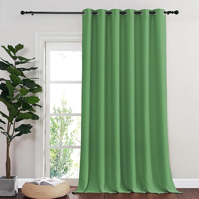 NICETOWN Room Divider Curtain 132 Inches Long, Wide Blackout Sliding Door Curtain for Bedroom, Room Darkening Privacy Window Curtain for Patio Door (1 Panel Set, Froest Green, 80 x 132 Inch)