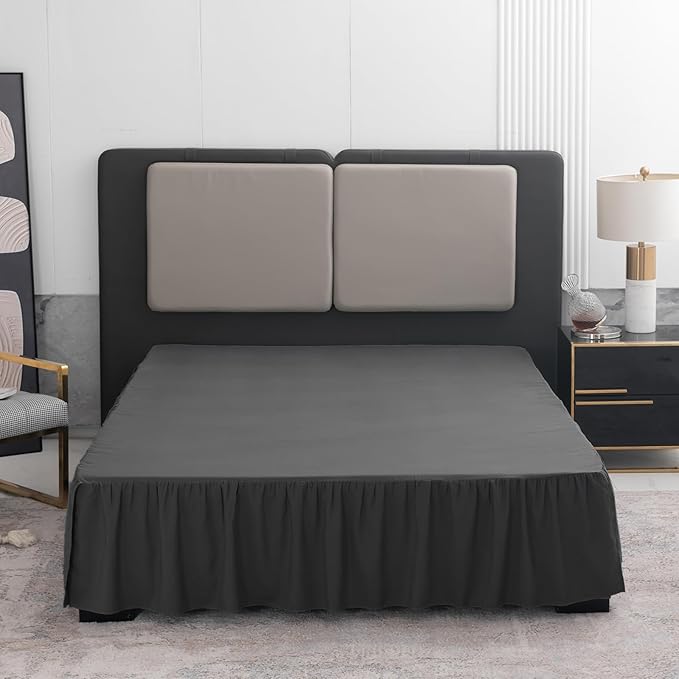 Black Bed Skirt Queen Size Ruffled Bed Skirt with Split Corners, Queen Bed Skirt 12 Inch Drop, TSUTOMI Queen Size Bed Skirt Black for Ruffled Bed Skirt with Split Corners, Bed Skirts Queen Size