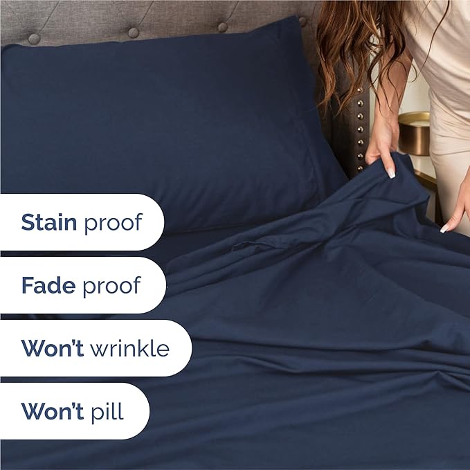 King 6 Piece Sheet Set - Cooling, Comfy & Breathable - Hotel Luxury Bedding, Includes Fitted Sheet for Women, Men, Kids & Teens - 1 Flat, 1 Fitted Sheet, 4 Pillowcases with Deep Pockets - Navy Blue
