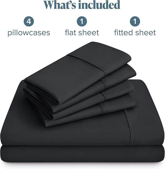 Bare Home Hotel Luxury Cal King Sheet Set, Extra Soft, 6 Piece Set, Deep Pockets, Easy Fit, Cooling & Breathable, Wrinkle, Fade, Stain Resistant, Includes 4 Pillowcases (California King, Black)