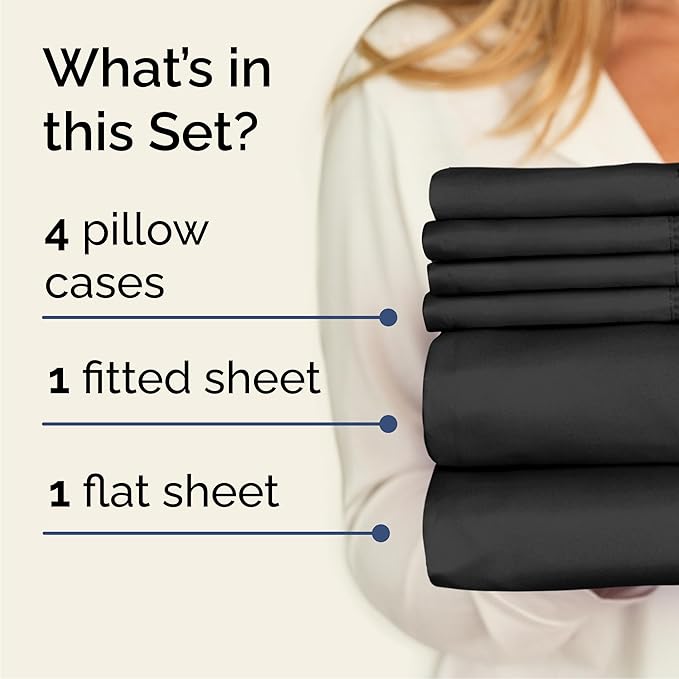 Cal King 6 Piece Sheet Set - Cooling, Comfy & Breathable - Hotel Luxury Bedding, Includes Fitted Sheet for Women, Men, Kids & Teens - 1 Flat, 1 Fitted Sheet, 4 Pillowcases with Deep Pockets - Black