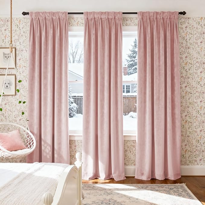 Lazzzy Velvet Blackout Curtains Thermal Insulated Room Window Drapes Super Soft Luxury Curtains for Living Room Bedroom Rod Pocket 2 Panels, Dusty Pink, 52" W x 108" L