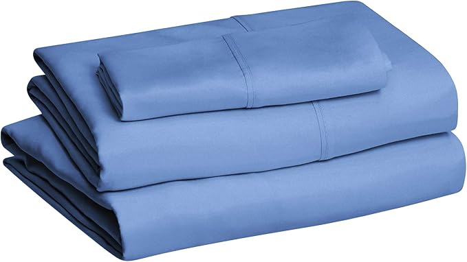 Amazon Basics Lightweight Super Soft Easy Care Wrinkle Free Microfiber 3 Piece Bed Sheet Set with 14-Inch Deep Pockets, Twin, Dutch Blue, Solid, Kids, Men & Women Bedding