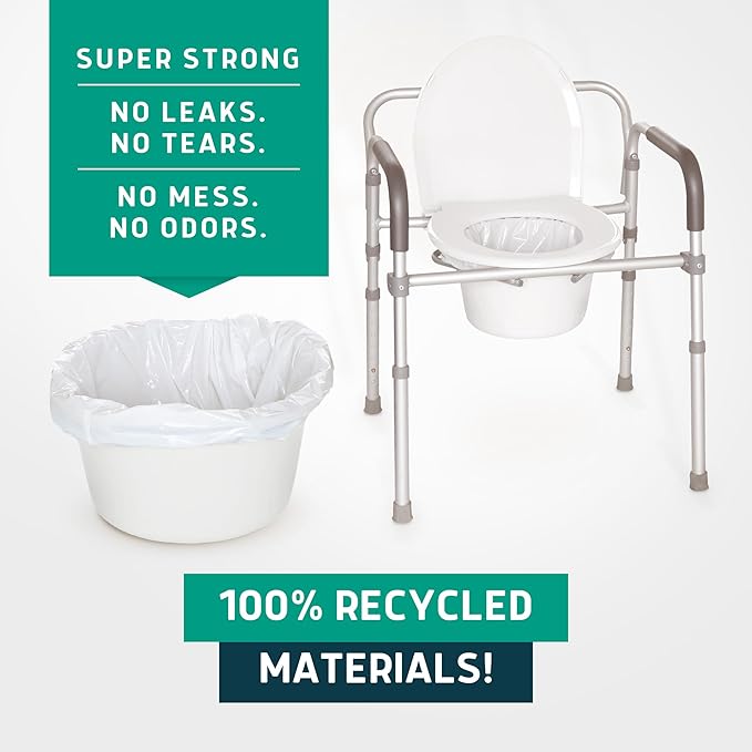Lunderg Recycled Commode Liners - 250 Environment Friendly Portable Toilet Bags - Medical Grade Bedside Commode Liners Disposable - Universal Fit & Easy to Use - Absorbent Pads NOT included