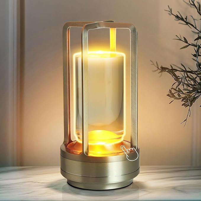 Crystal Table Lantern Light,Battery Operated Rechargeable Cordless Crystal Table Lamp with 3-Color,Portable Outdoor Small LED Desk Lamp for Indoor/Outdoor Patio Camping Bar Restaurant(Silver)