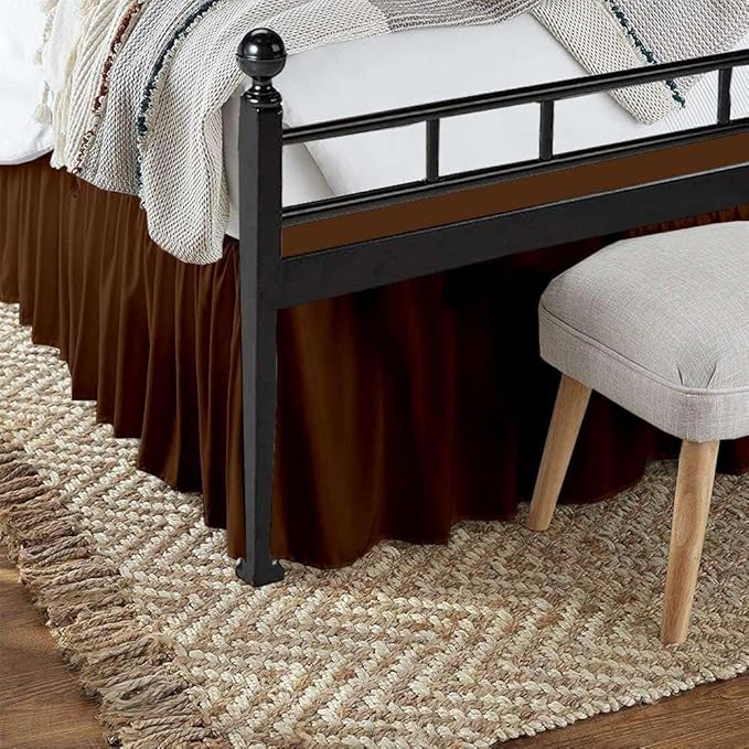 Chocolate Solid Ruffled Bed Skirt Twin-XL-24 Inch Drop Split Corner, Microfiber Bedskirt with Platform Three Sided Coverage