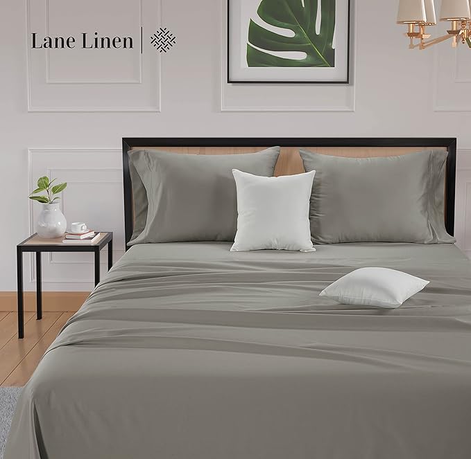 LANE LINEN 100% Cotton Sheets Full Size 600 Thread Count, Mercerized Cotton Fully Elasticized Fitted Sheet, Z Hem Top Sheet and Eurpoean Closure Pillowcases, Luxury Hotel Style Bedding Set- Silver