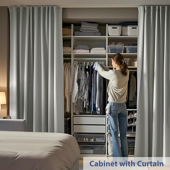 Room Divider Ceiling Mounted Curtains Track Sets Extra Wide Blackout Curtain Flexible Tracks for Bedroom Privacy Partition Separator, 1 Panel Light Grey Drape and White Rail, W12.5 x H9ft