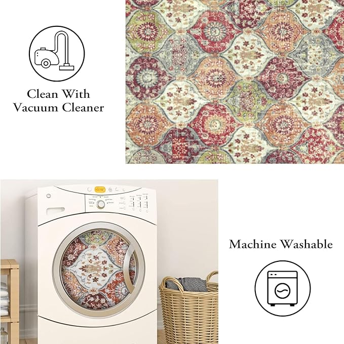 Lahome Moroccan Trellis Hallway Runner Rug, 2x6 Kitchen Runner Rugs Non Skid Washable, Vintage Laundry Room Rug Ultra-Thin Long Carpet for Bathroom Bedroom Entryway, Orange/Terracotta