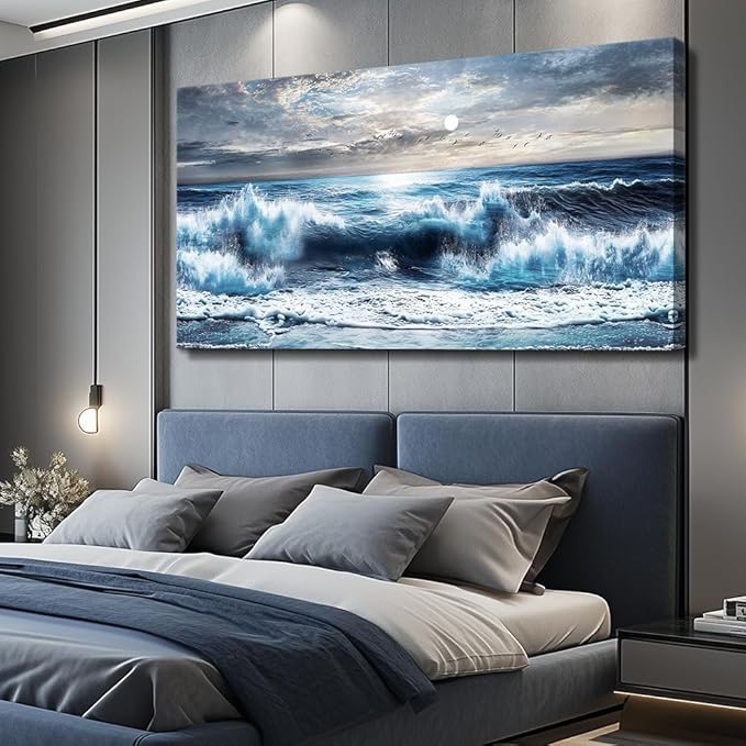 ERQINHUA Large Canvas Wall Art For Living Room Restaurant Wall Decor For Bedroom Marine Landscape Paintings Office Wall Prints Pictures Artwork Ready To Hang Hotel Room Home Decoration 24"x48"