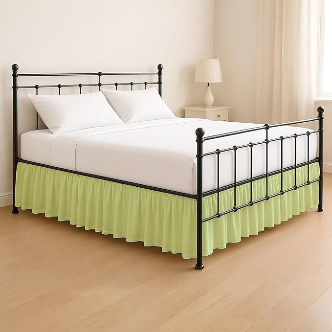 KRISHNA Ruffled Bed Skirt with Split Corners King, 100% Microfiber Hotel Quality, 28 Inch Drop Dust Ruffle Gathered Bedskirt with Platform, 78" x 80", Sage