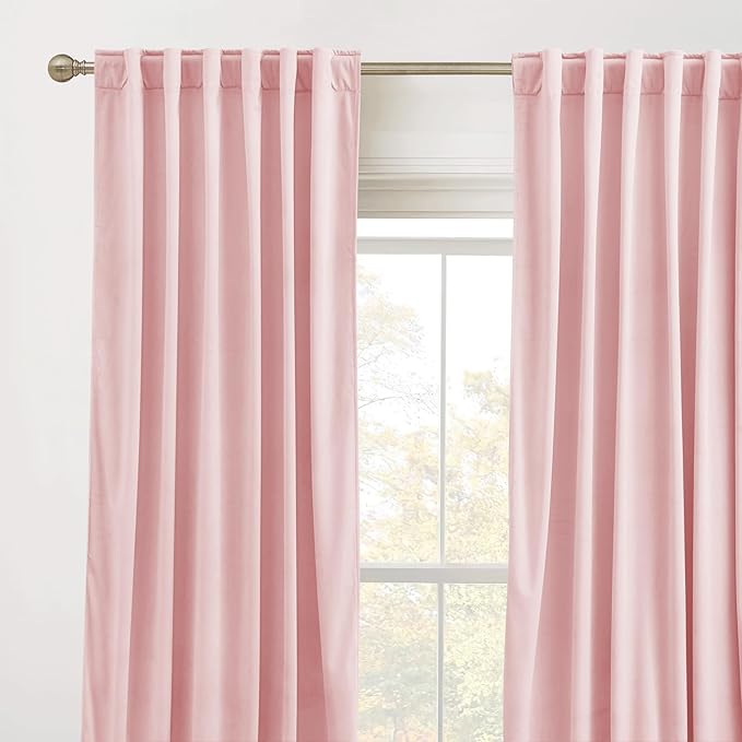 RYB HOME Baby Pink Velvet Curtains 96 inches, Back Tab Soft Fabric Room Darkening Thermal Insulated Luxurious Home Decor Curtains for Living Room Bedroom, W 52" x L 96", 2 Panels Set