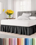 Wrap Around Dust Ruffle Bed Skirt - Black - for King Size Beds with 24 Inch Drop - Easy Fit Elastic Strap - Adjustable Pleated Bedskirt w/Brushed Fabric - Wrinkle Free - for Women, Men, Kids & Teens