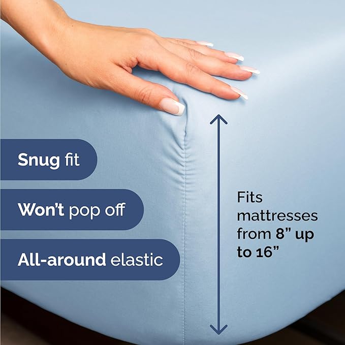Twin 4 Piece Sheet Set - Cooling, Comfy & Breathable - Hotel Luxury Bedding, Includes Fitted Sheet for Women, Men, Kids & Teens - 1 Flat, 1 Fitted Sheet, 2 Pillowcases with Deep Pockets - Baby Blue