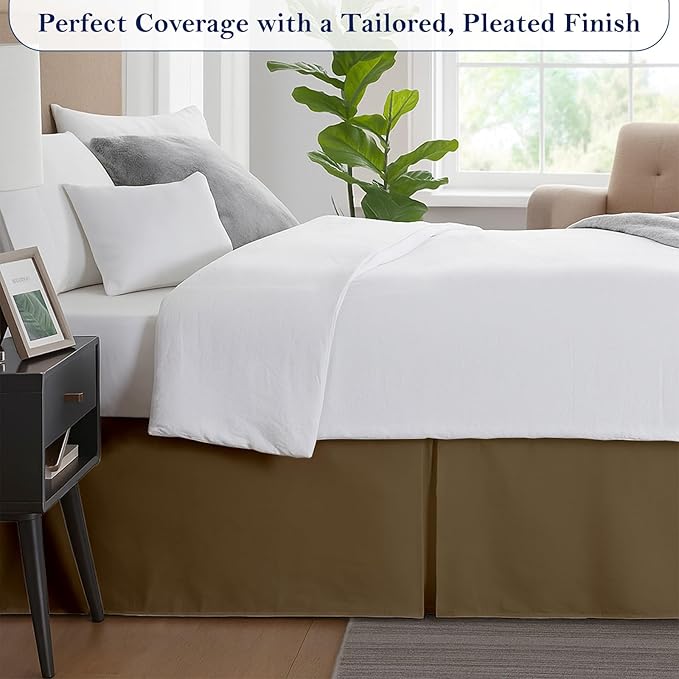 Queen Bed Skirt, Luxury 18 Inch Drop Taupe Pleated Bed Skirt, Double Brushed Microfiber, Box Pleat Design, Wrinkle & Fade Resistant, Easy Fit Tailored Bedskirt for Queen Size Beds