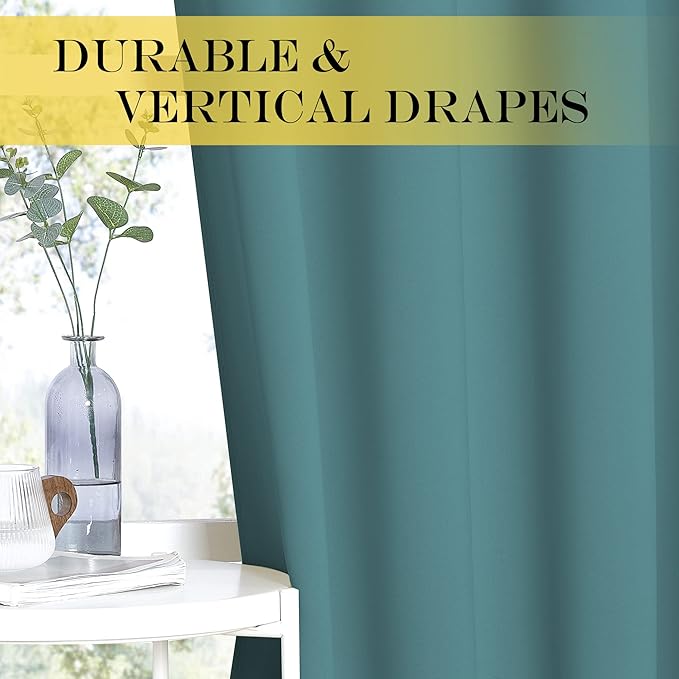NICETOWN Blackout Curtain for Short Window - (Sea Teal) Home Decor Window Treatment Drape Modern Design Drapery for Patio Door Room, 52W x 95L,1 Panel