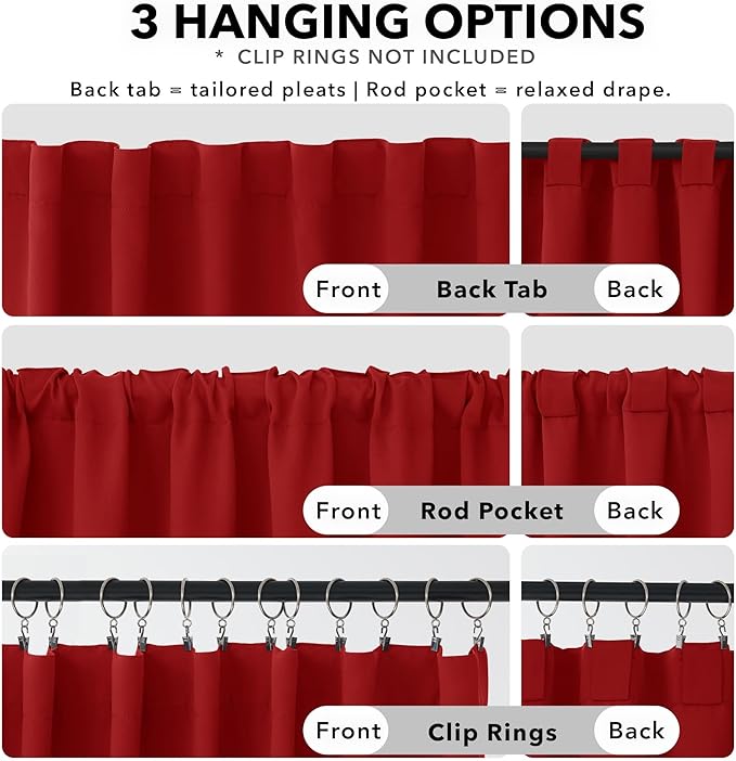 Deconovo Christmas Blackout Curtains, Thermal Insulated, W42 x L63 2 Panels, Back Tab, Machine Washable, Room-Darkening Drapes for Bedroom/Living Room Red