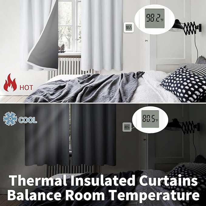 BGment Thermal Insulated 100% Blackout Curtains for Bedroom with Black Liner, Double Layer Full Room Darkening Noise Reducing Rod Pocket Curtain (42 x 63 Inch, Greyish White, 2 Panels)