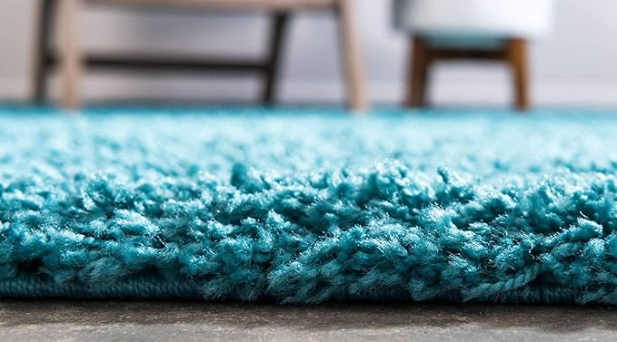 Unique Loom Solid Shag Collection Area Rug (8' x 11' Rectangle, Deep Aqua Blue)