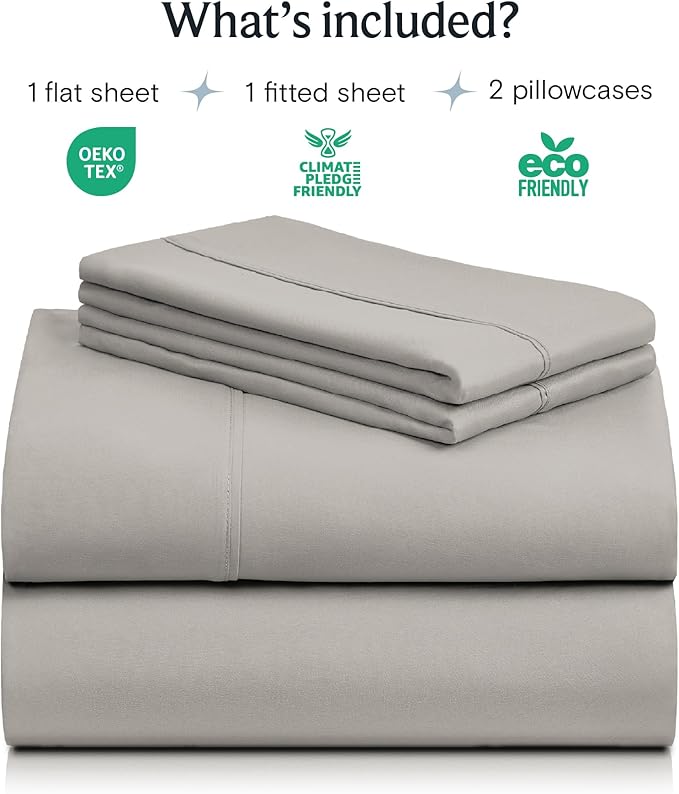 LuxClub 4 PC Queen Sheet Set, Deep Pockets Wrinkle Free Cooling Bed Sheets Hotel Bedding for Women, Men, Includes 1 Fitted Sheet, 1 Flat Sheet and 2 Pillowcases-Silky Soft Light Taupe