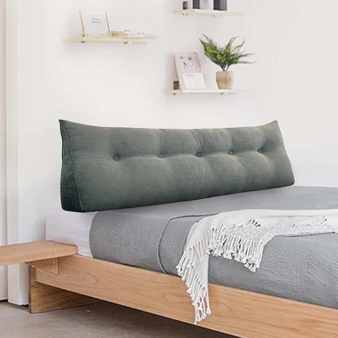 WOWMAX Triangular Headboard Pillow Full Bed Wedge Pillow for Headboard Large Bolster Pillow for Bed Wedge Pillow Headboard Daybed Pillows with Removable Cover, Corduroy(100% Cotton)