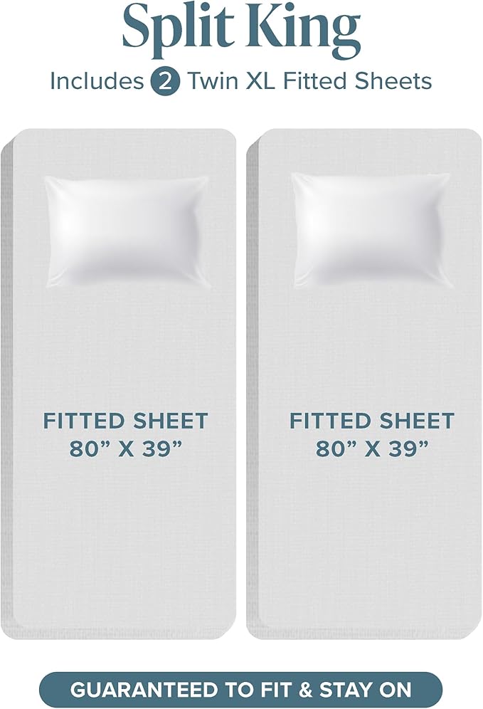 Bare Home Hotel Luxury Split King Sheet Set, Extra Soft - 7 Piece Set - Deep Pockets - Easy Fit - Cooling & Breathable - Wrinkle, Fade, Stain Resistant - Includes 4 Pillowcases (Split King, Cocoa)