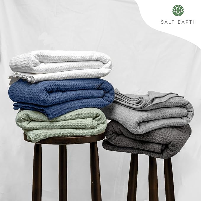Salt Earth 100% Cotton Throw Blanket, Twin, 68"x92" Waffle Throws for Home, Bedrooms, Outdoor and Cozy Couch, Modern Bed Room Decor Blankets, Lightweight,All Season Western Blanket (Charcoal Grey)