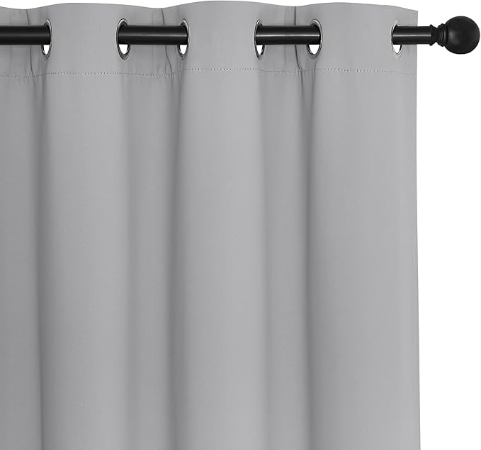 NICETOWN Silver Grey Blackout Curtains for Bedroom/Living Room 132 Inch Length - Thermal Insulated Room Darkening Grommet Top Window Curtains (100 by 132 - Inch, 1 Panel)