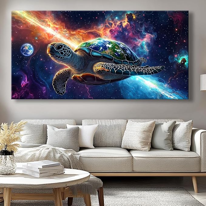 Canvas Wall Art - Modern Turtle cosmic landscape Paintings for Living Room, Bedroom Wall Decor, Framed Wall Art for Home or Office Decoration, Large Art 60x120cm(24x48in)