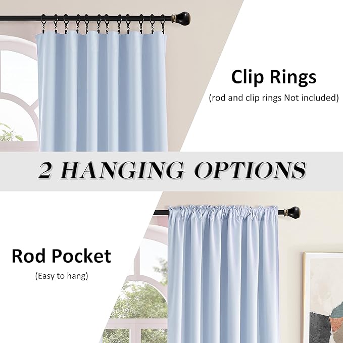 DONREN Patio Door Curtains 96 inch Length, Rod Pocket Top Thermal Insulated Blackout Panels Curtain Drapes for Sliding Glass Door (Light Blue, 60" Wide, 2 Panels)
